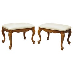 Vintage Drexel French Provincial Oakwood Cabriole Leg Stool Bench, a Pair