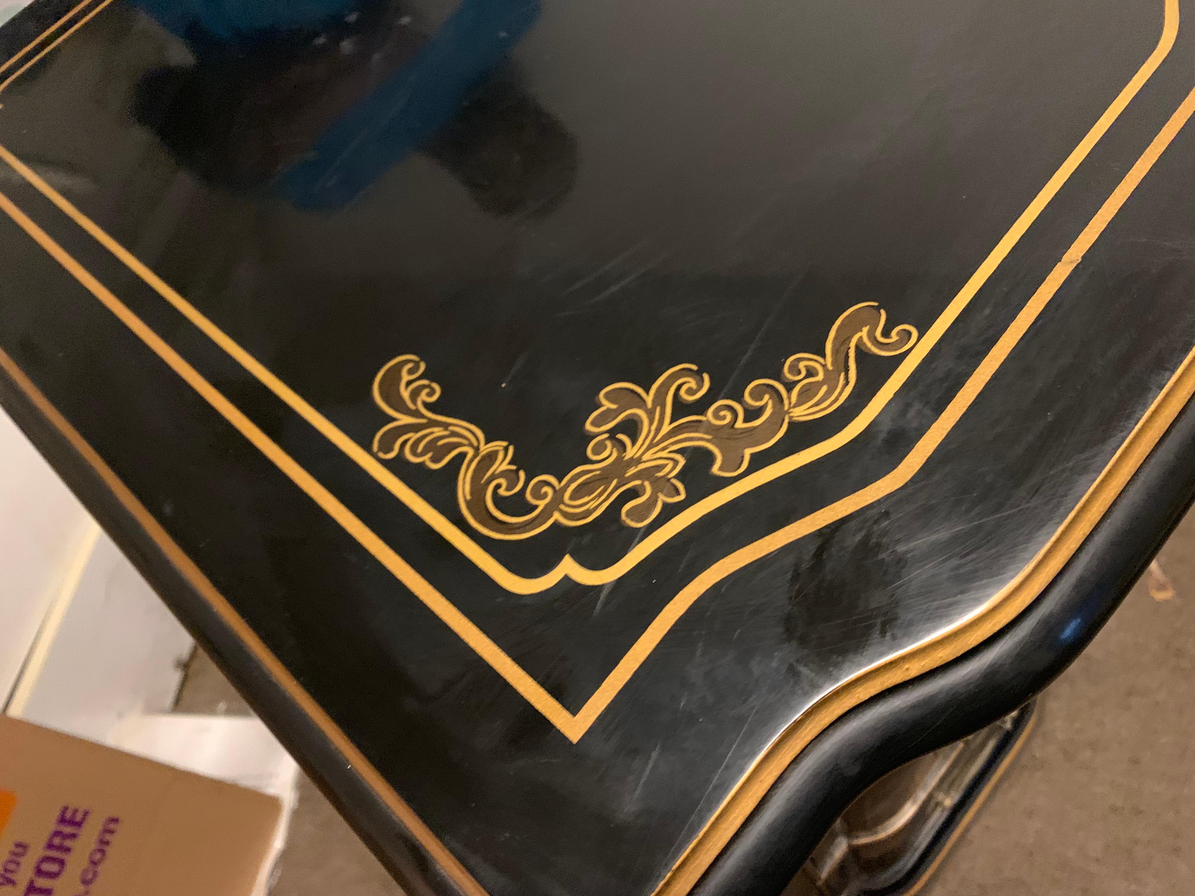 Vintage Drexel Hand Painted Black Chinoiserie Three-Drawer Dresser or Nightstand For Sale 6
