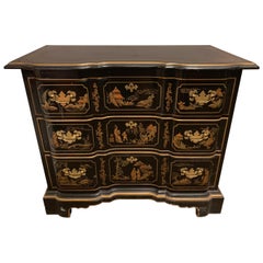 Vintage Drexel Hand Painted Black Chinoiserie Three-Drawer Dresser or Nightstand