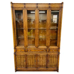 Vintage Drexel Heritage Bamboo Style Walnut Breakfront