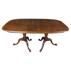 Vintage Drexel Heritage Cherry Queen Anne Style Double Pedestal Dining Table