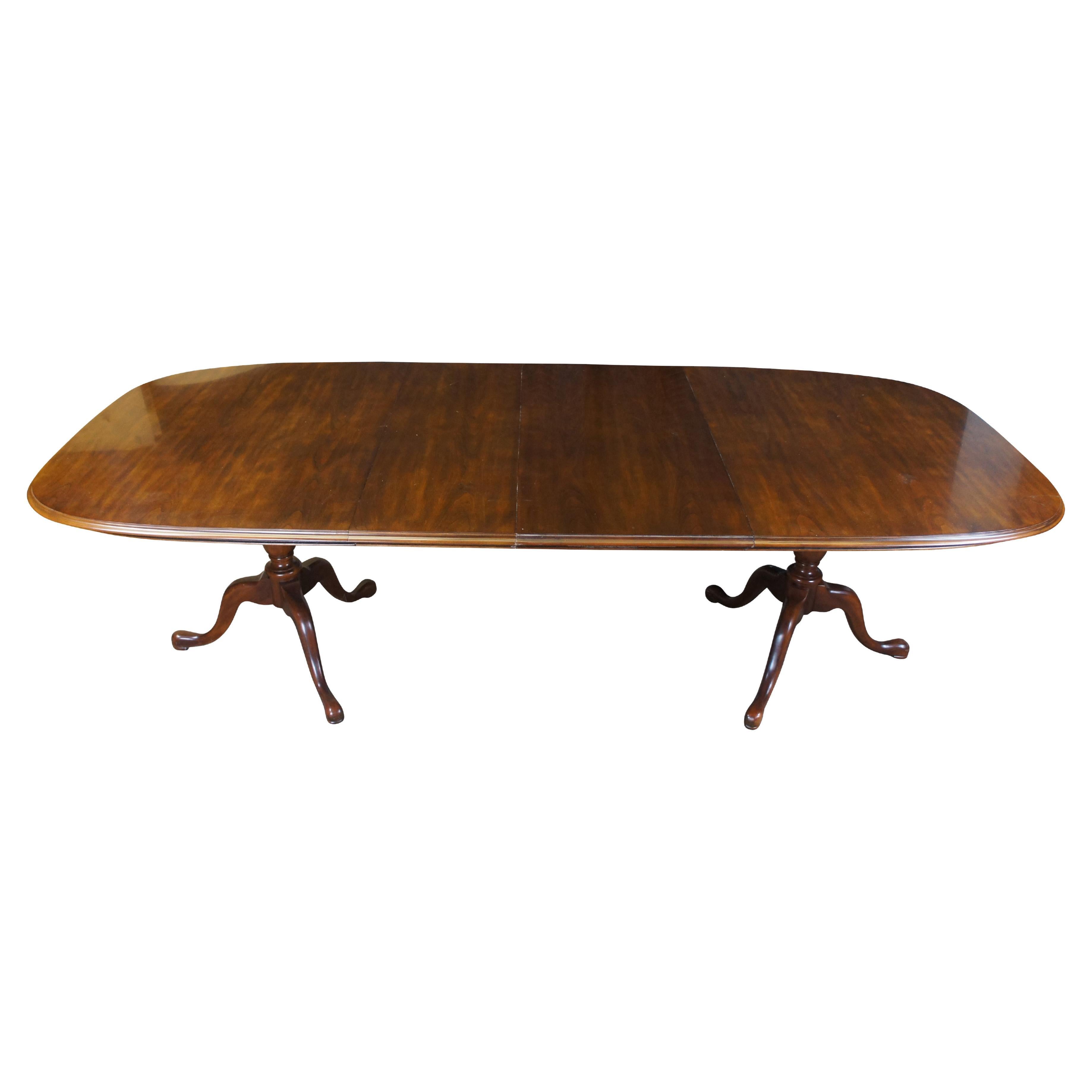 Vintage Drexel Heritage Cherry Queen Anne Style Double Pedestal Dining Table