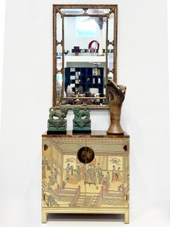 Vintage Drexel Heritage Chinoiserie Painted Cabinet, Faux Painted Stone Top