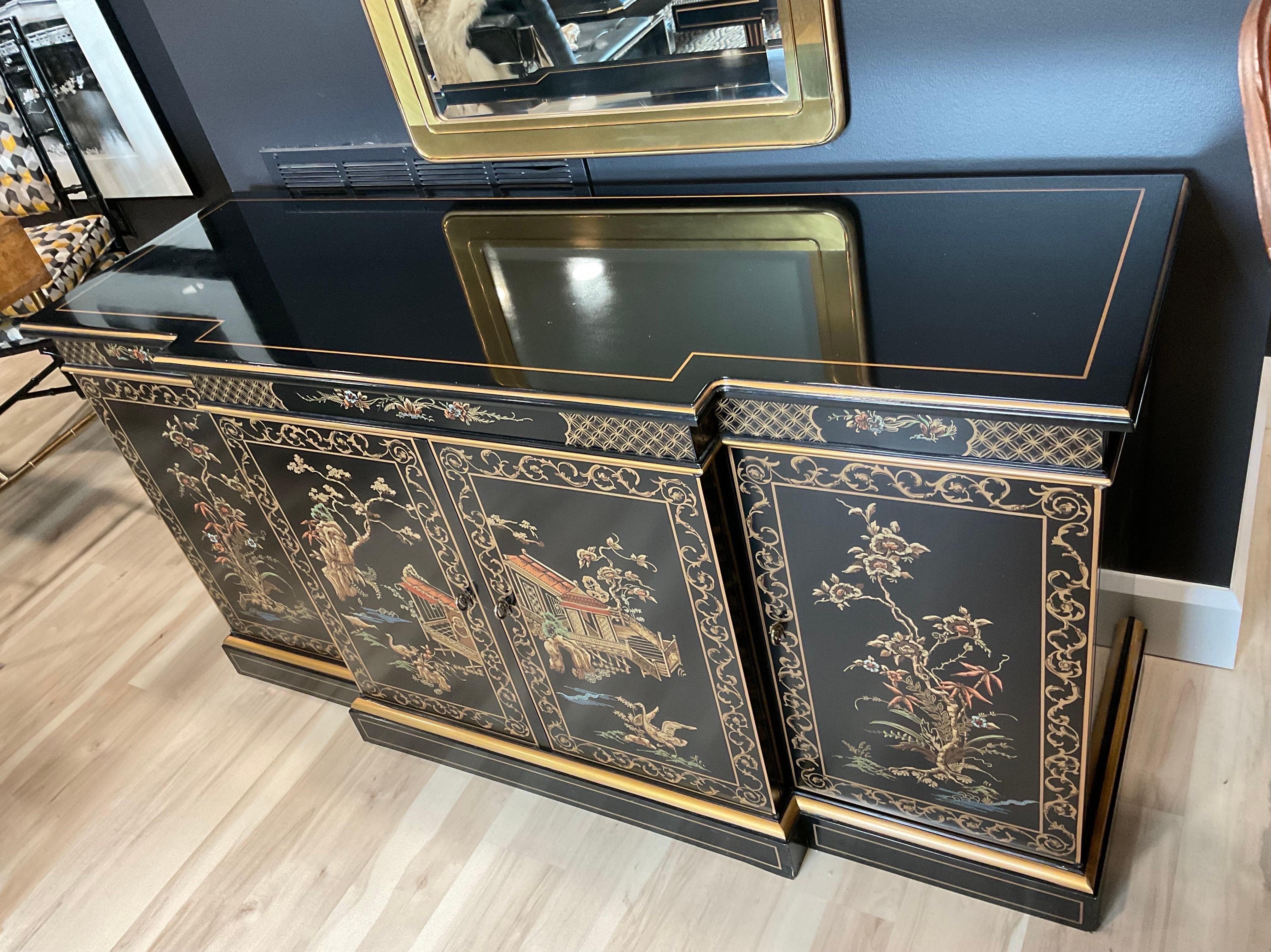 Ebonized Vintage Drexel Heritage Chinoiserie Sideboard