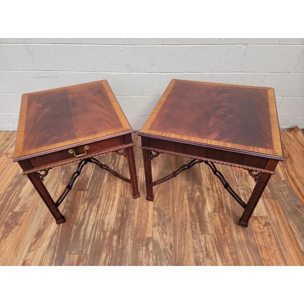 Chinese Chippendale Vintage Drexel Heritage Chippendale Banded-Top Accent Tables - Set of 2 For Sale