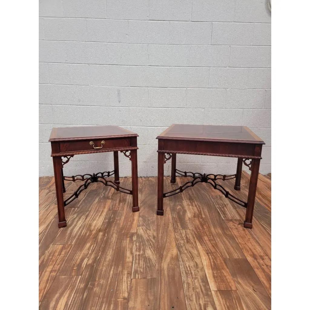 Unknown Vintage Drexel Heritage Chippendale Banded-Top Accent Tables - Set of 2 For Sale