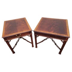 Vintage Drexel Heritage Chippendale Banded-Top Accent Tables - Set of 2