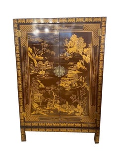 Vintage Drexel Heritage Illuminated Chinoiserie Cabinet With Mirrored Back