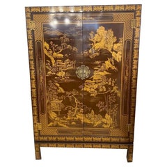 Vintage Drexel Heritage Illuminated Chinoiserie Cabinet With Mirrored Back