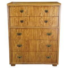 Vintage Drexel Heritage Passage Oak Campaign Tallboy Dresser Chest of Drawers 