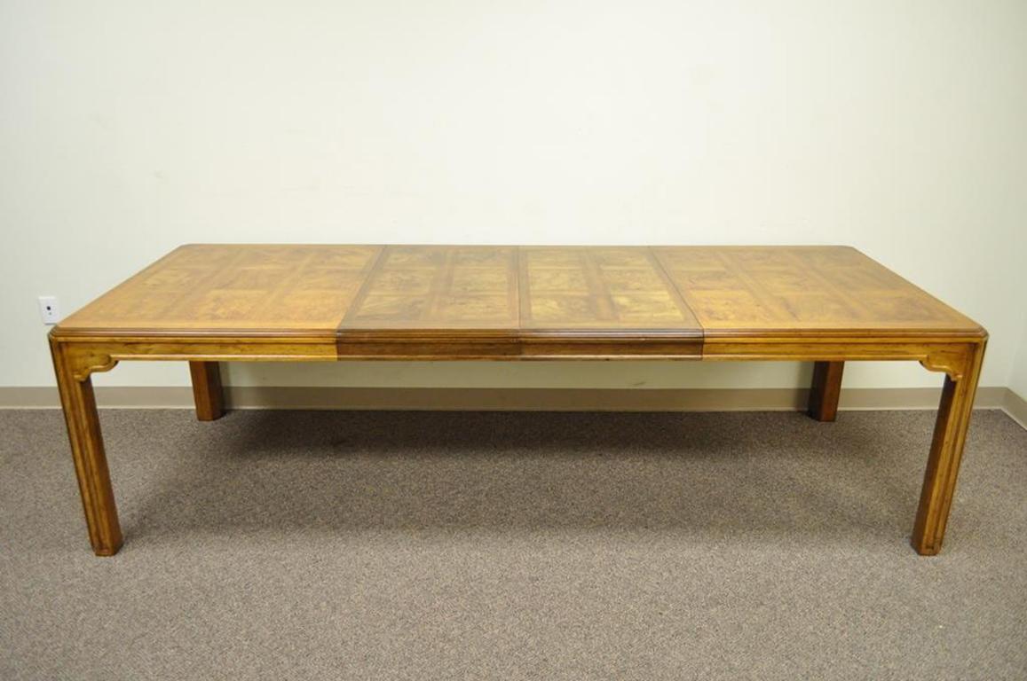 20th Century Vintage Drexel Heritage Sketchbook Dining Room Table Banded Burl Wood Parquetry