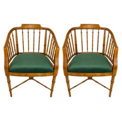 Vintage Drexel Hollywood Regency Faux Bamboo Armchairs, a Pair