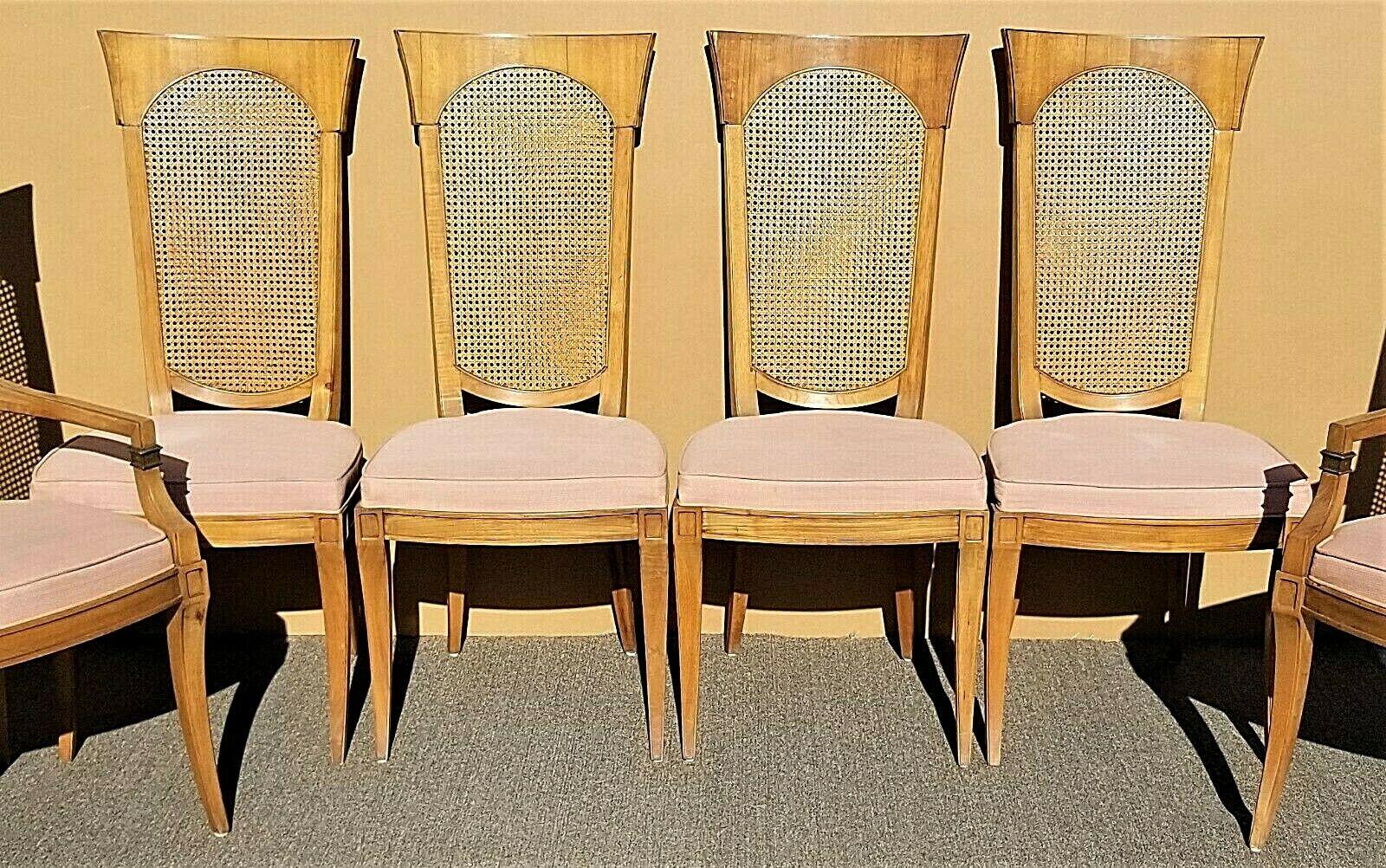 Mid-Century Modern Vintage Drexel Klismos Caned High Back Dining Chairs, Set of 6 For Sale