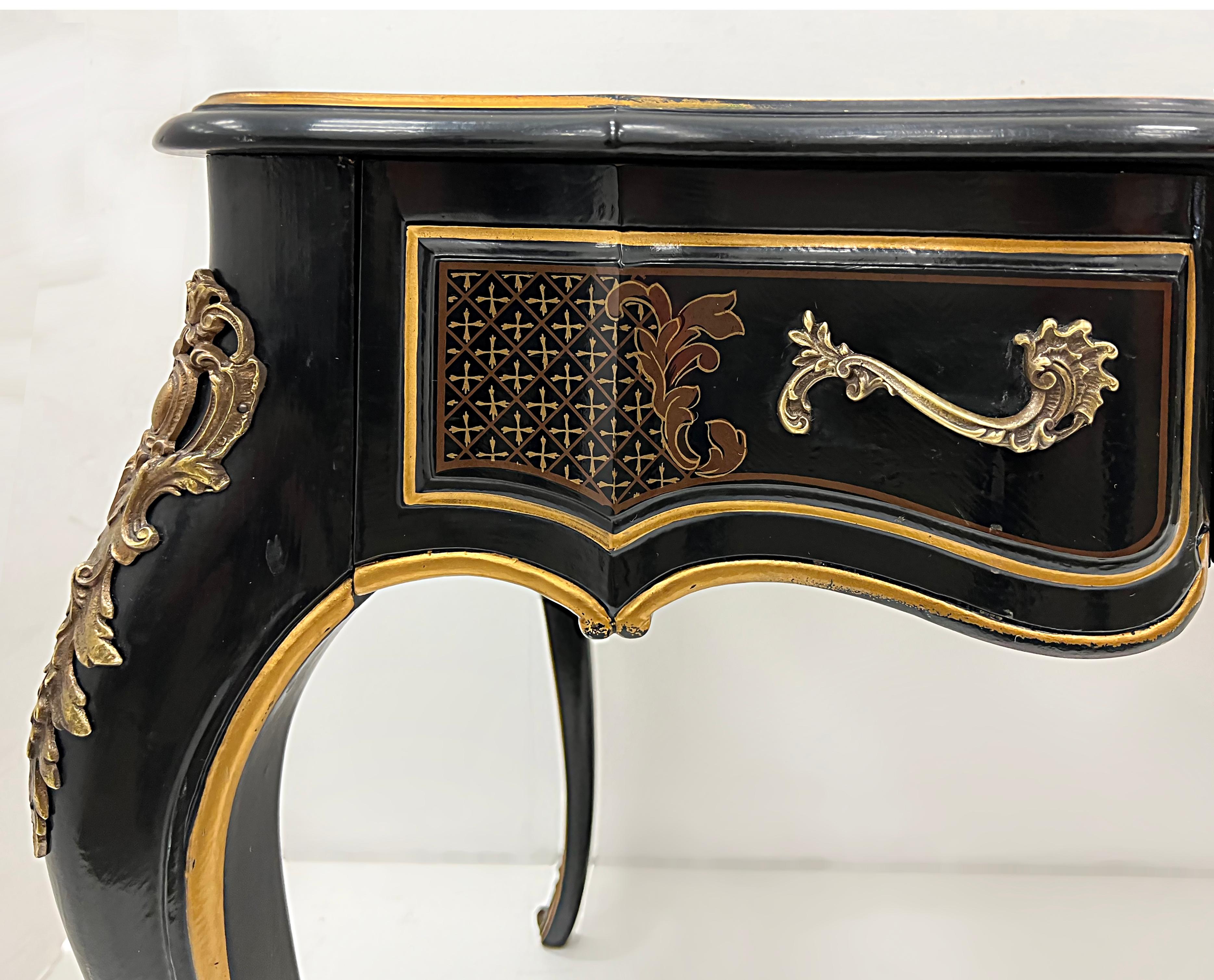 Vintage Drexel Leather Top Desk, Manner of Louis XV, Brass Mounts 3