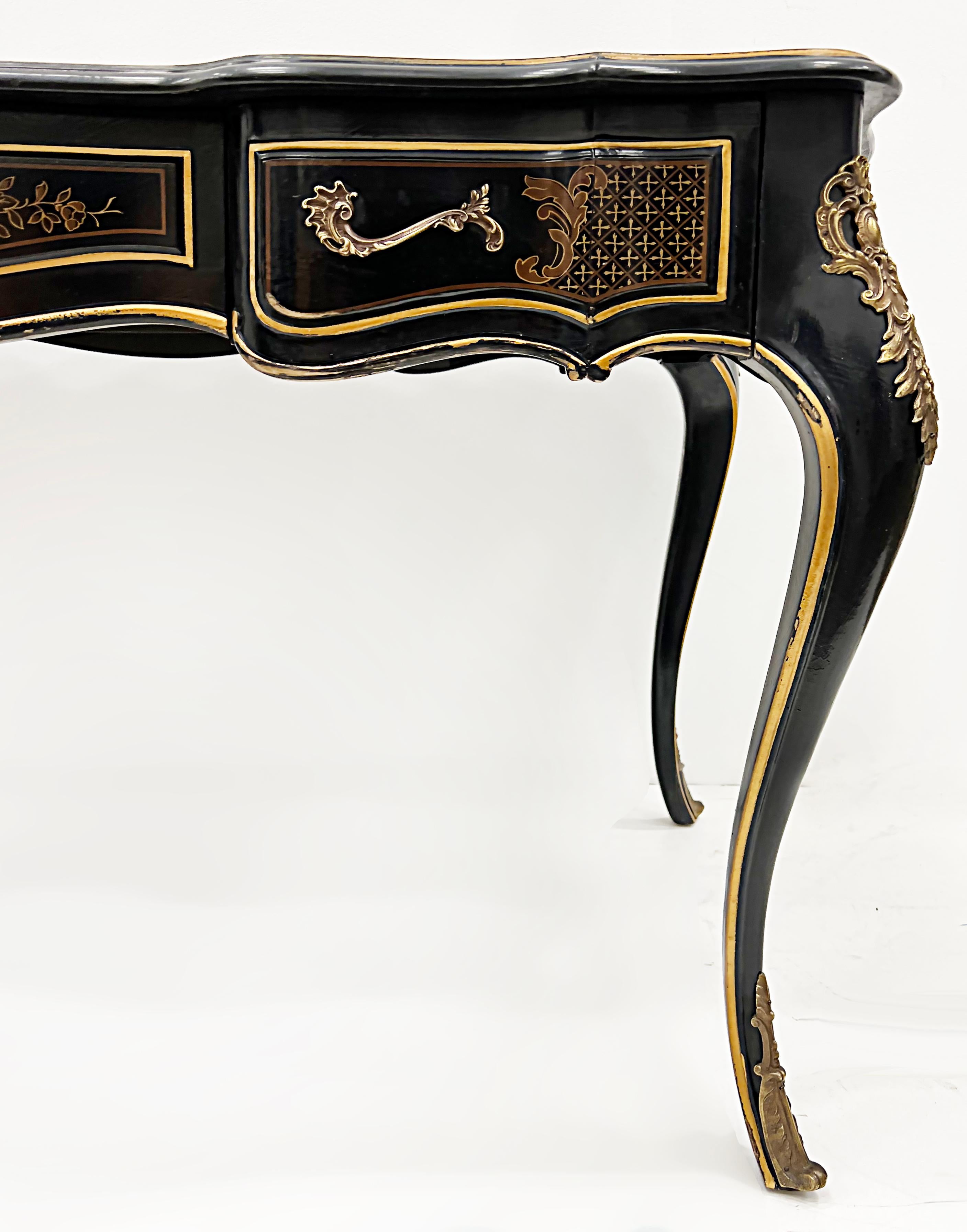 Vintage Drexel Leather Top Desk, Manner of Louis XV, Brass Mounts 4