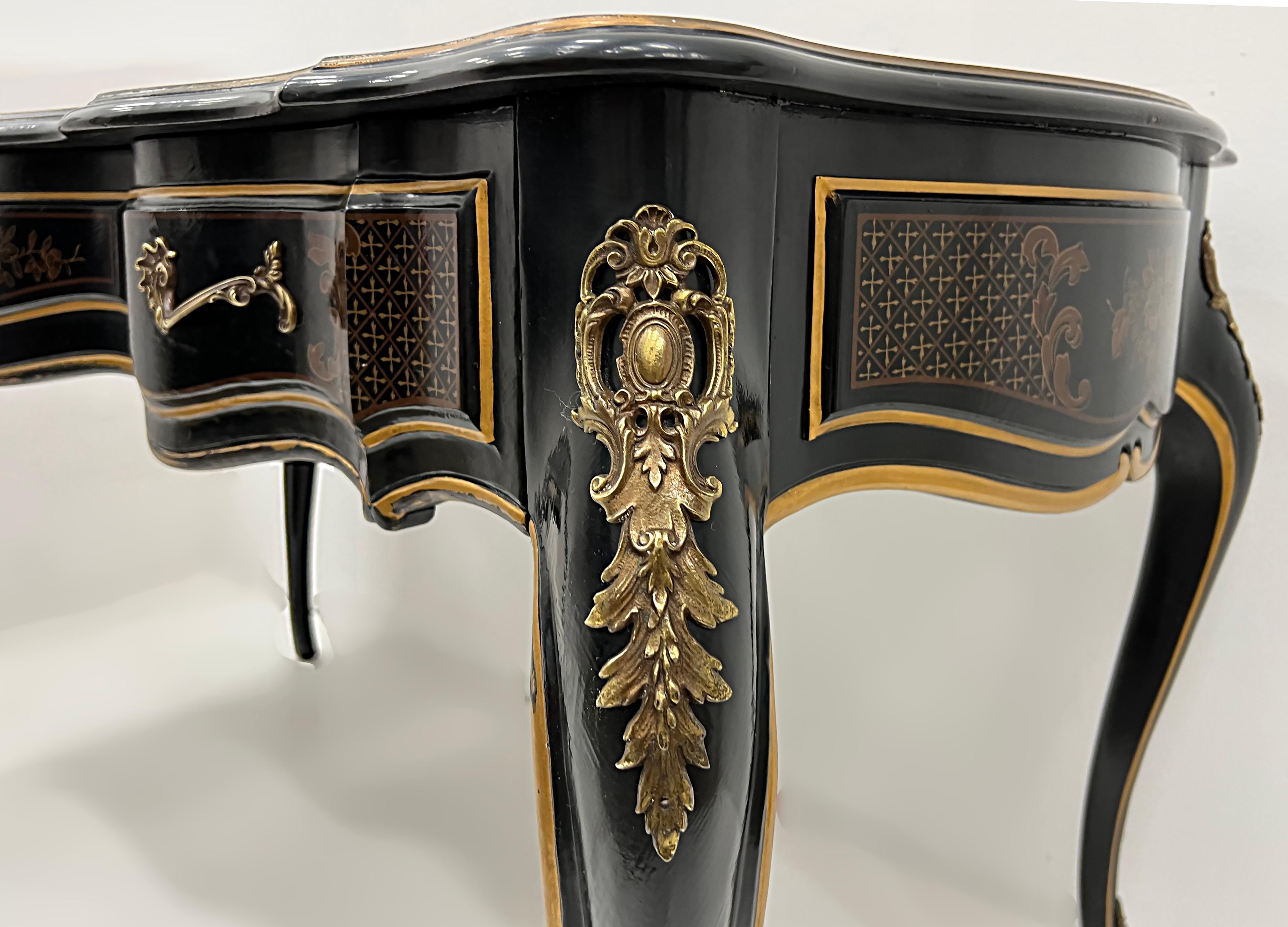 Vintage Drexel Leather Top Desk, Manner of Louis XV, Brass Mounts 2