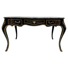 Vintage Drexel Leather Top Desk, Manner of Louis XV, Brass Mounts