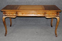 Vintage Drexel Louis XV Style Chinoiserie Decorated Leather Top Desk