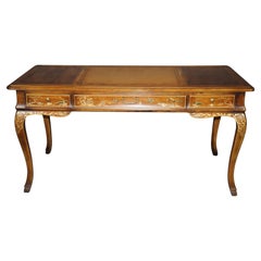 Vintage Drexel Louis XV Style Chinoiserie Decorated Leather Top Desk