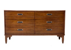 Vintage Mid-Century Modern Drexel Lowboy Dresser, 6-Drawer Walnut-Tone Case