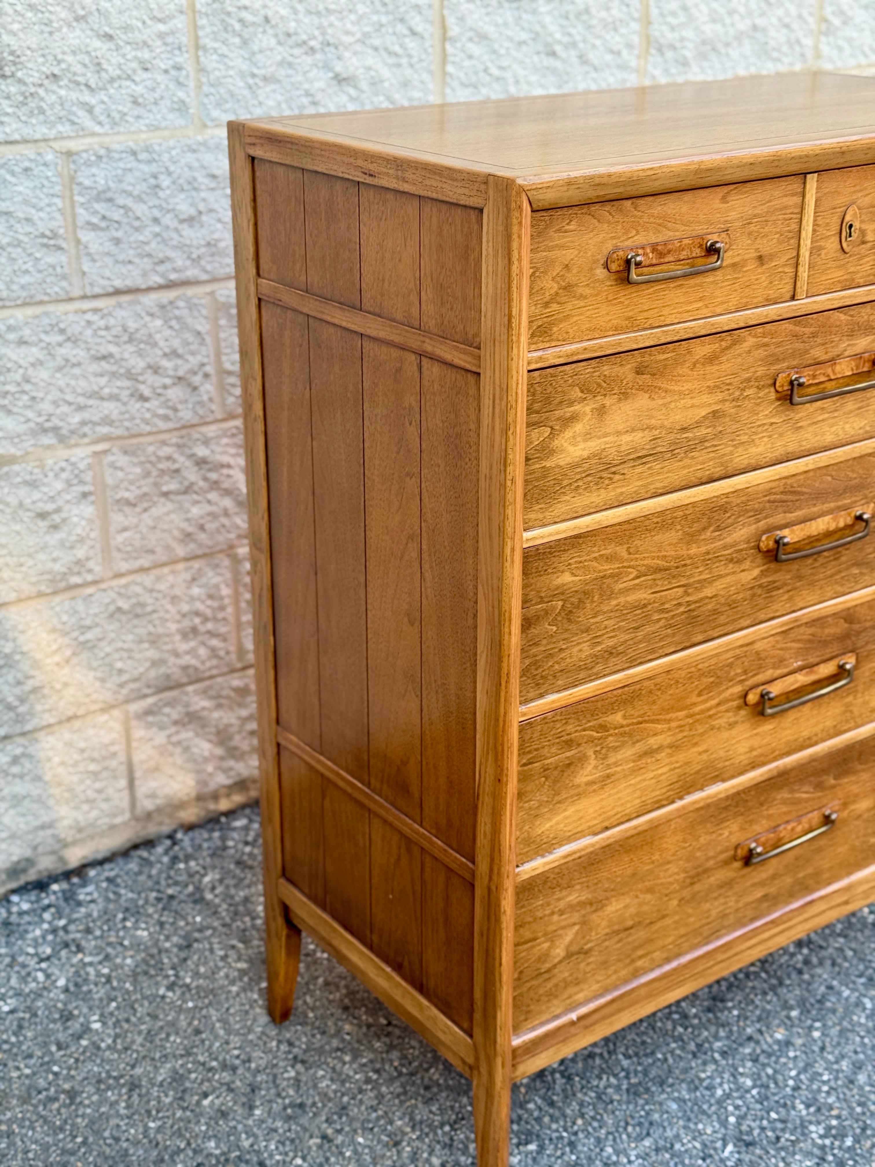 American Vintage Drexel Mid-Century Modern Highboy Dresser For Sale