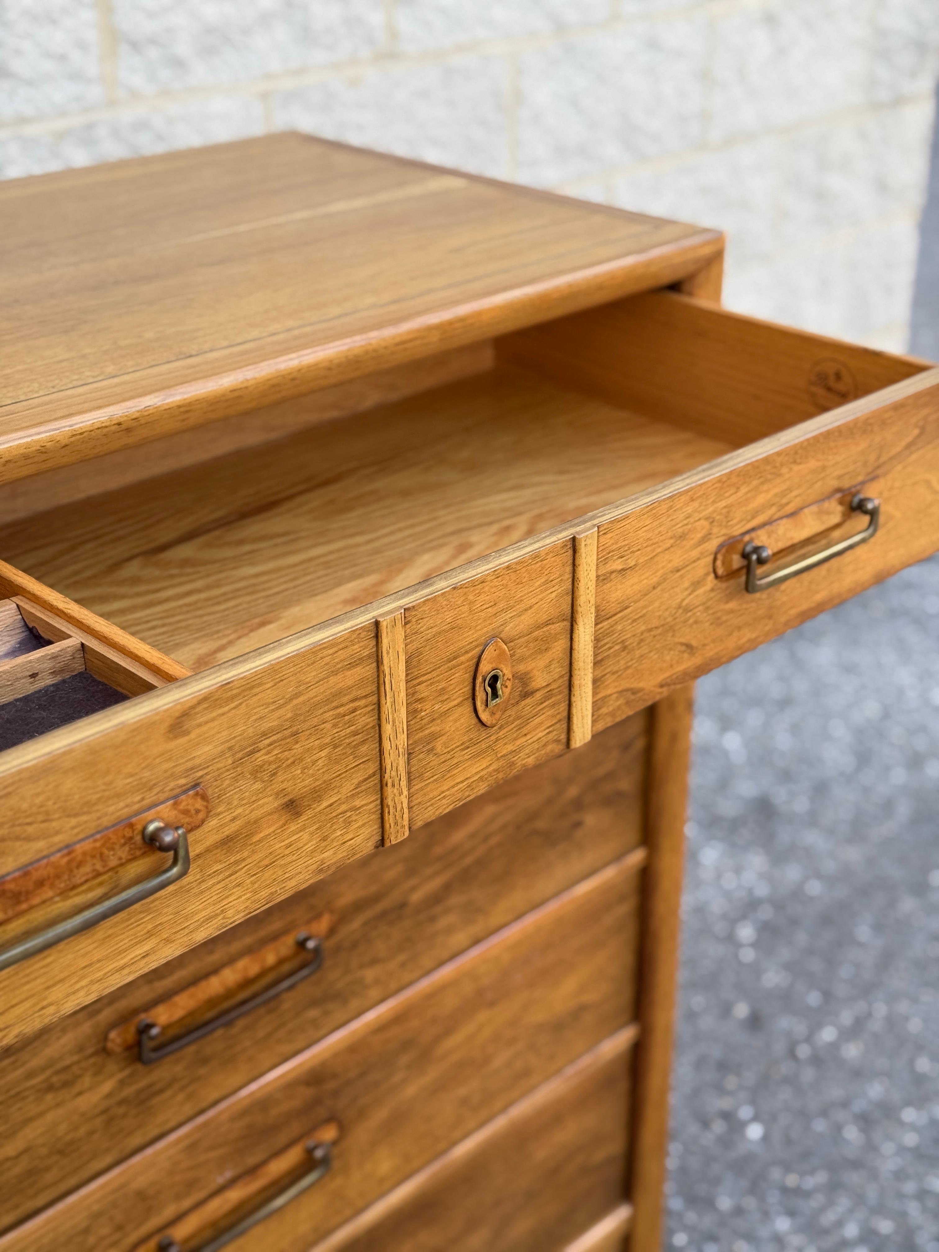 Brass Vintage Drexel Mid-Century Modern Highboy Dresser For Sale