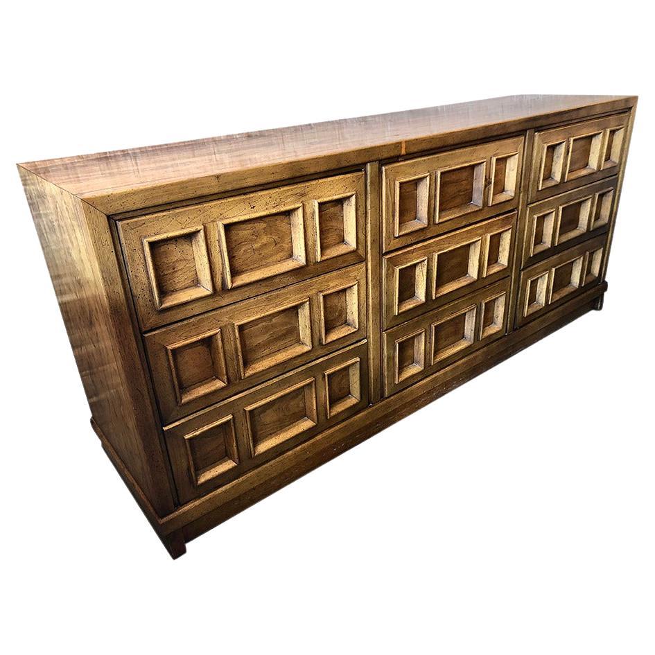 Vintage Drexel Square Drawer Credenza in Brown Veneer