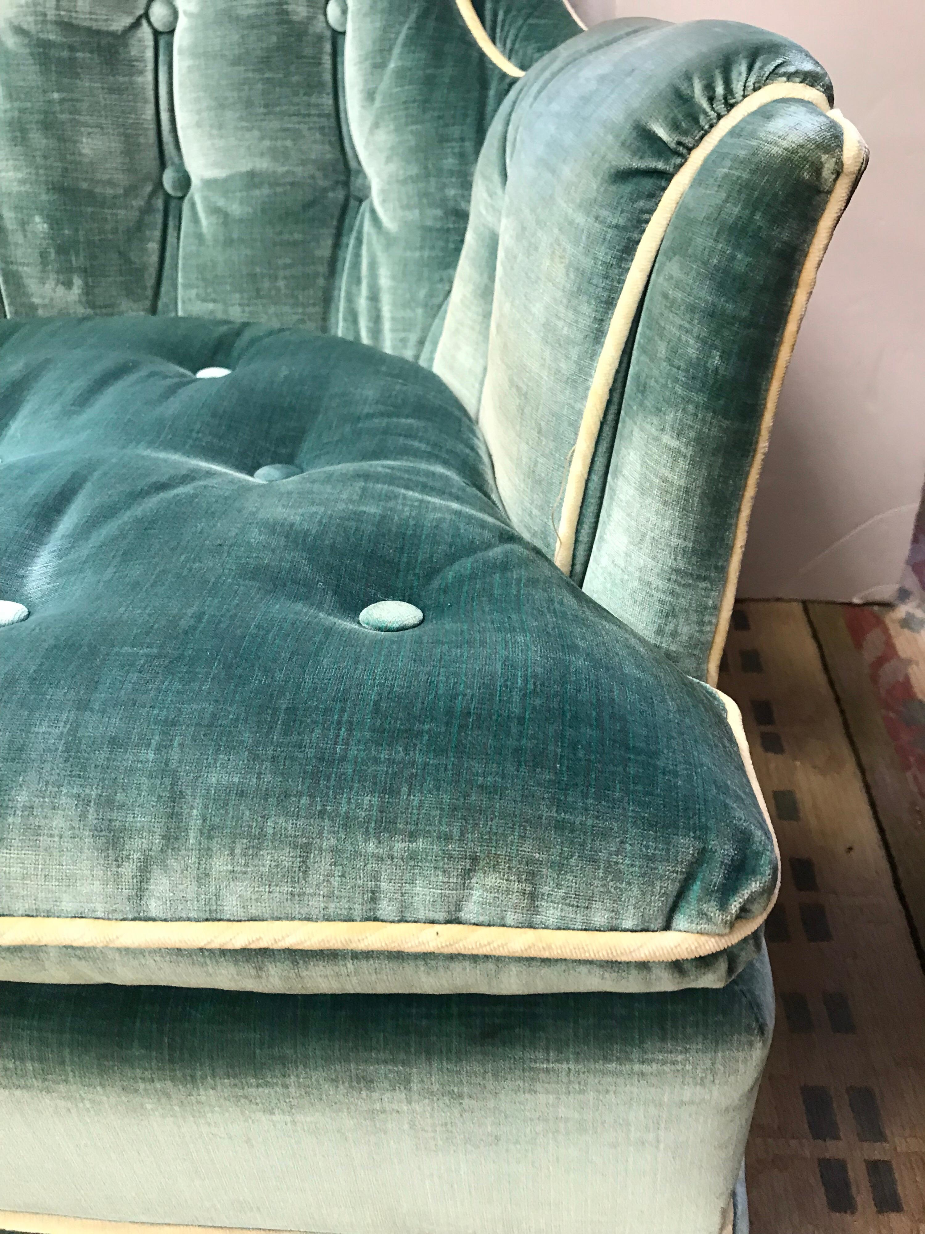 Fabric Vintage Drexel Velvet Tufted Swivel Lounge Chair Rocker