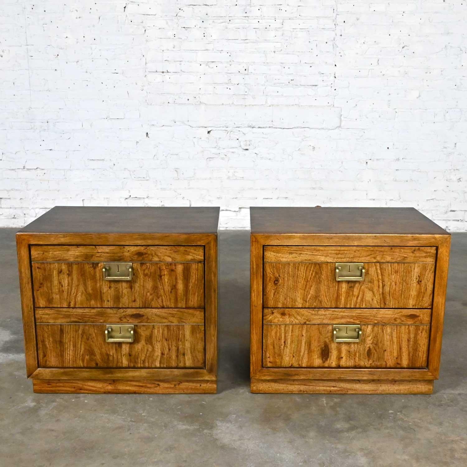 Metal Vintage Drexel Weatherwood Collection Campaign Cabinet Style Pair of Nightstands For Sale