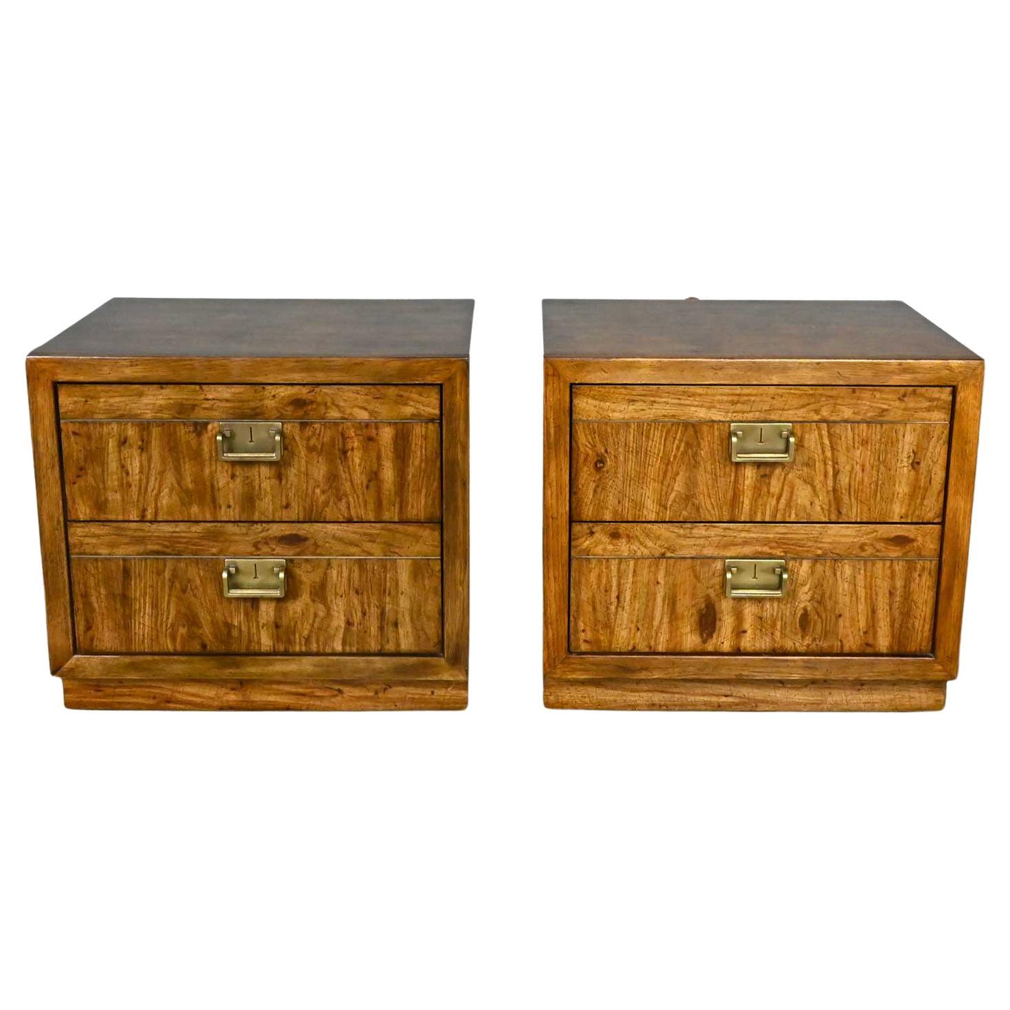 Vintage Drexel Weatherwood Collection Campaign Cabinet Style Pair of Nightstands