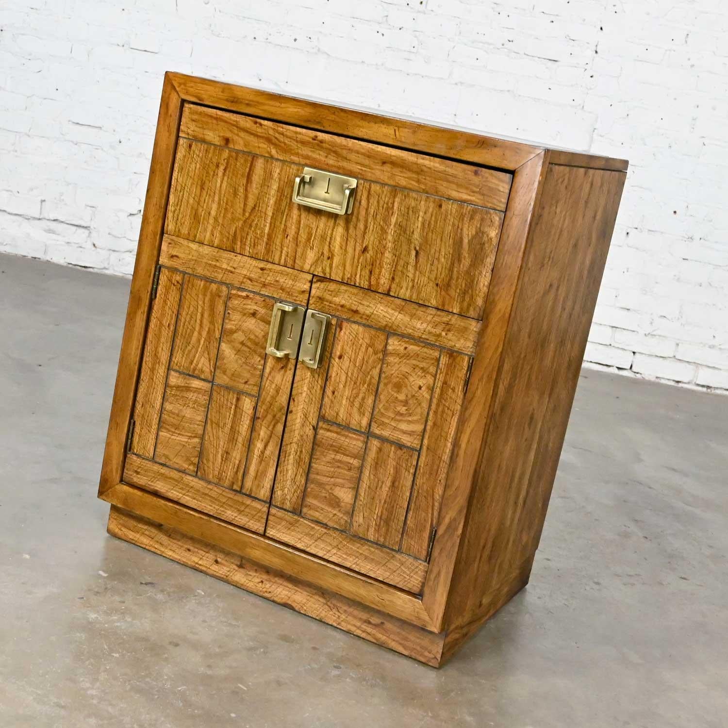 Plated Vintage Drexel Weatherwood Collection Campaign Style End Table Cabinet or Chest For Sale