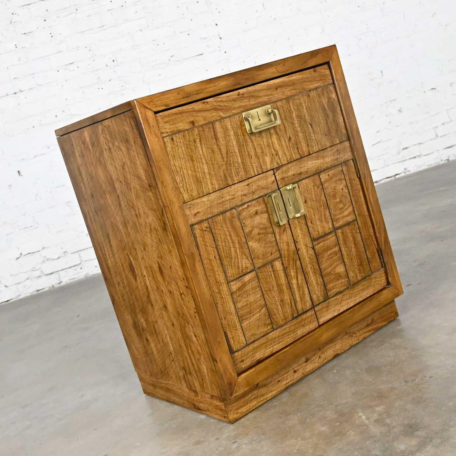20th Century Vintage Drexel Weatherwood Collection Campaign Style End Table Cabinet or Chest For Sale
