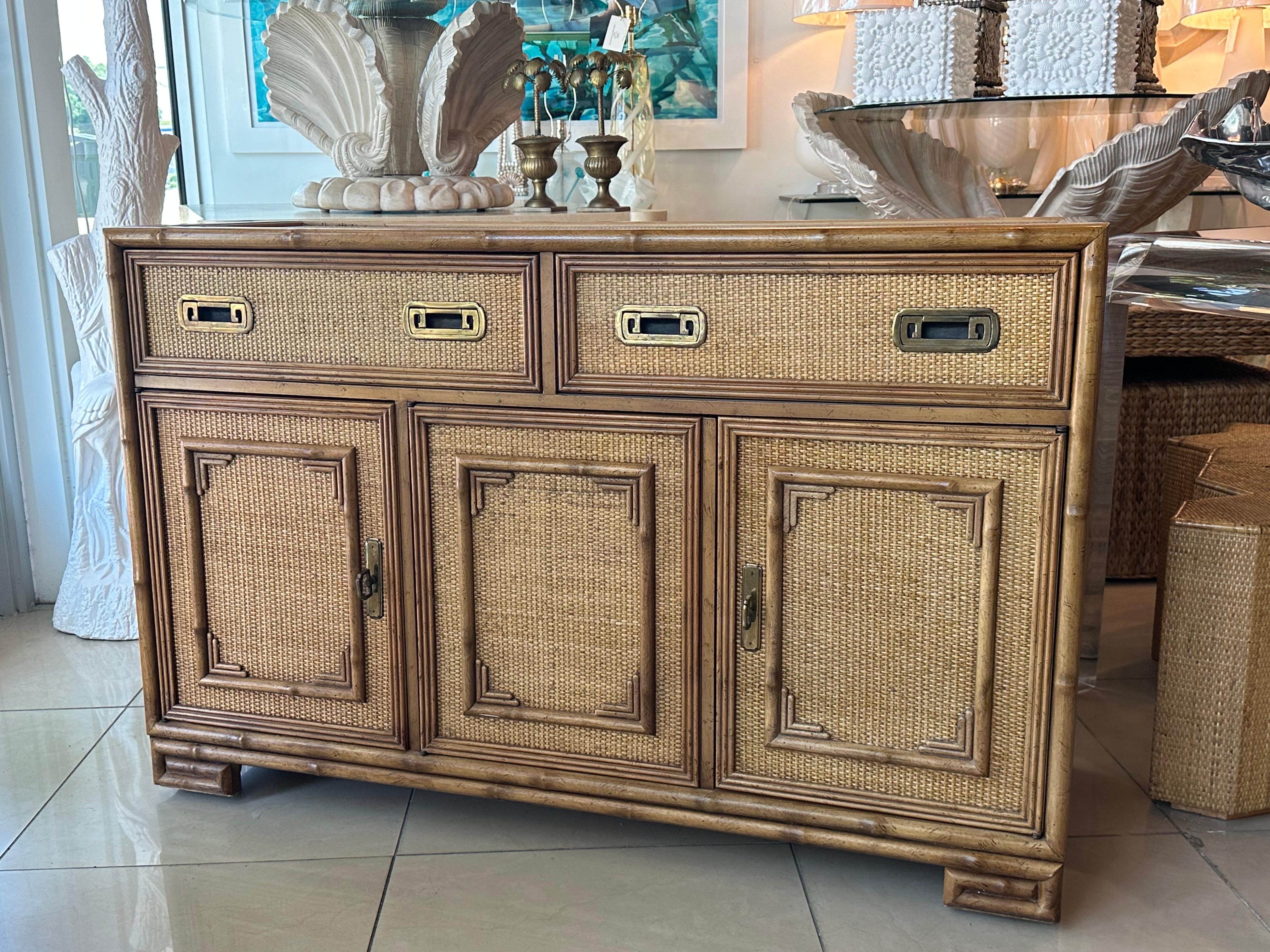Vintage Drexel Woven Cane Bamboo Rattan Cabinet Credenza Buffet Dresser  For Sale 6