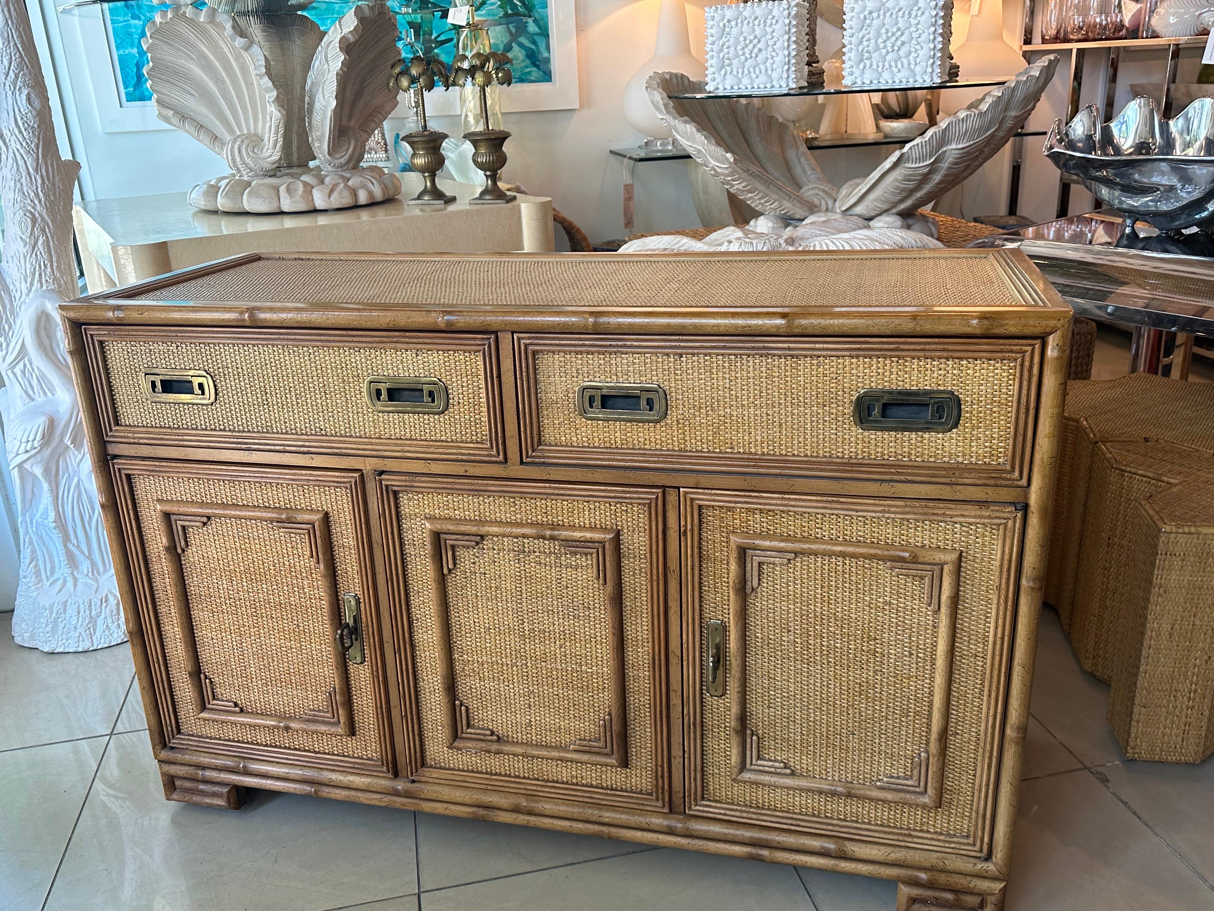 Vintage Drexel Woven Cane Bamboo Rattan Cabinet Credenza Buffet Dresser  For Sale 7