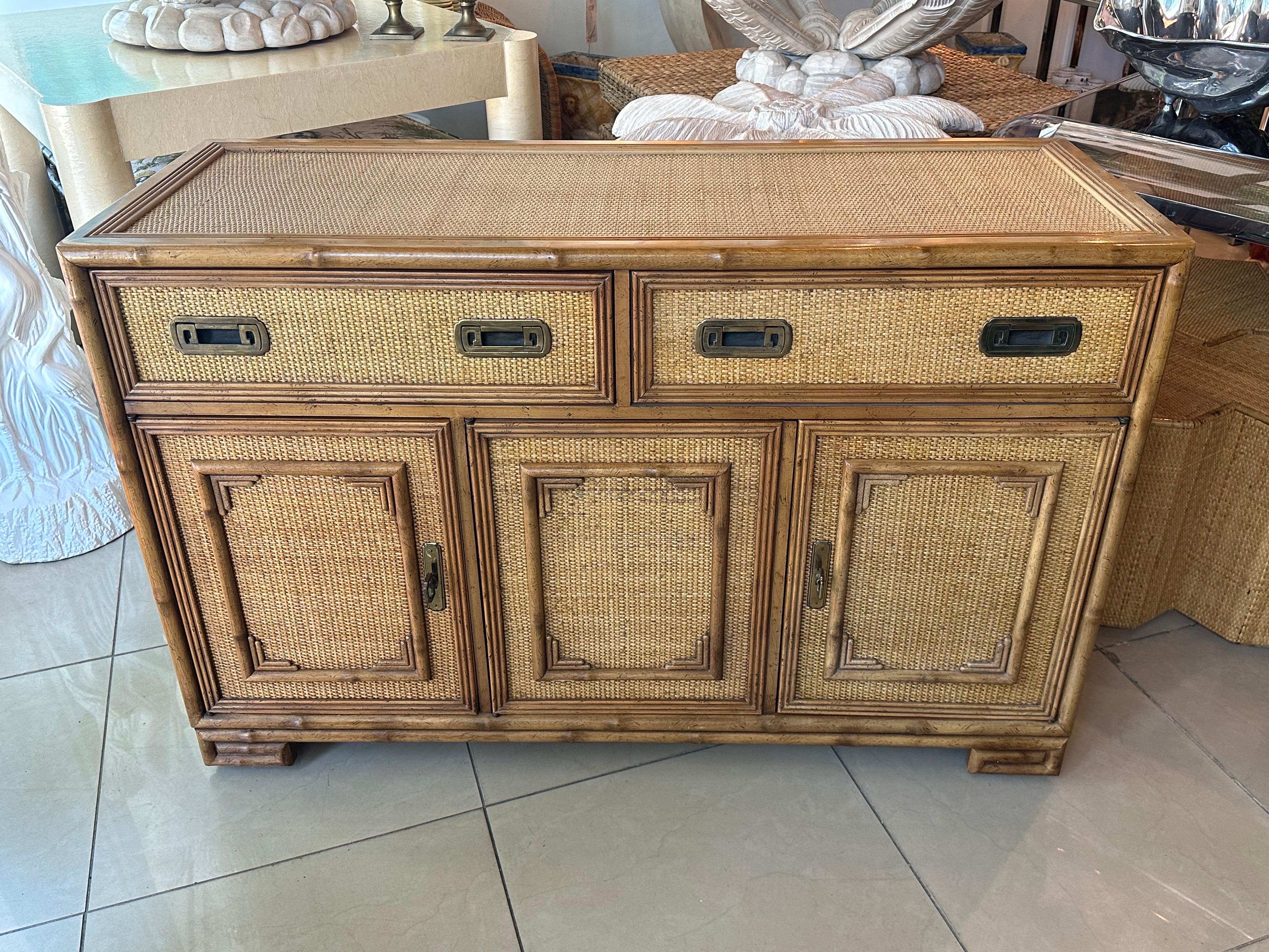 Vintage Drexel Woven Cane Bamboo Rattan Cabinet Credenza Buffet Dresser  For Sale 11
