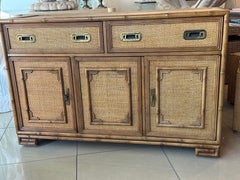 Vintage Drexel Woven Cane Bamboo Rattan Cabinet Credenza Buffet Dresser