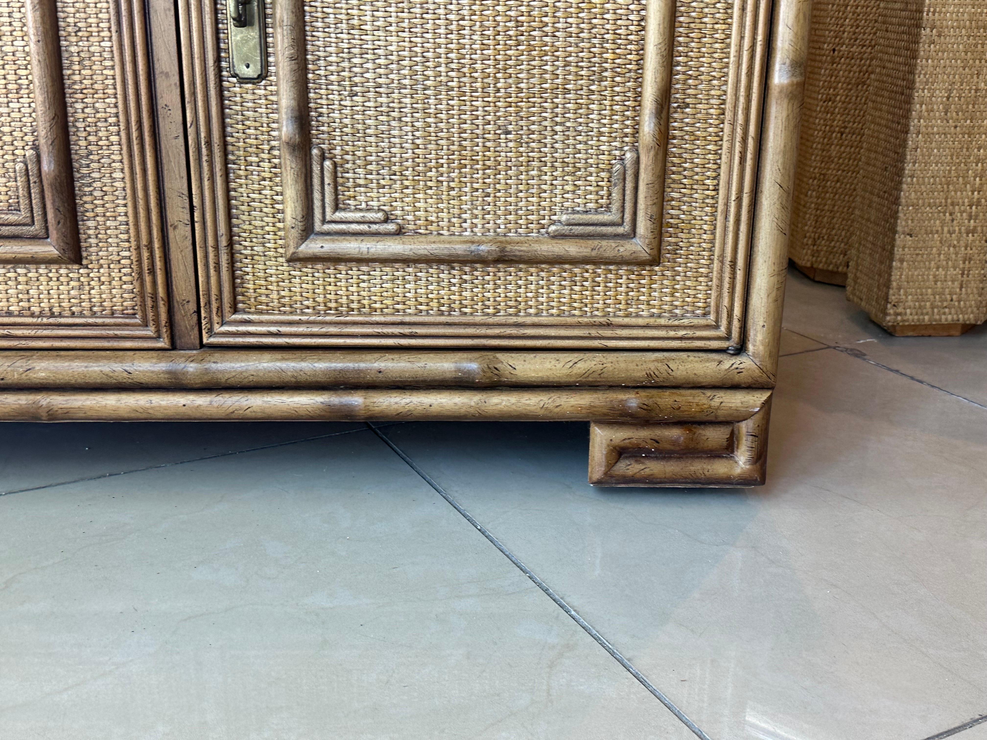 Vintage Drexel Woven Cane Bamboo Rattan Cabinet Credenza Buffet Dresser  For Sale 1