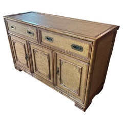 Used Drexel Woven Cane Bamboo Rattan Cabinet Credenza Buffet Dresser 