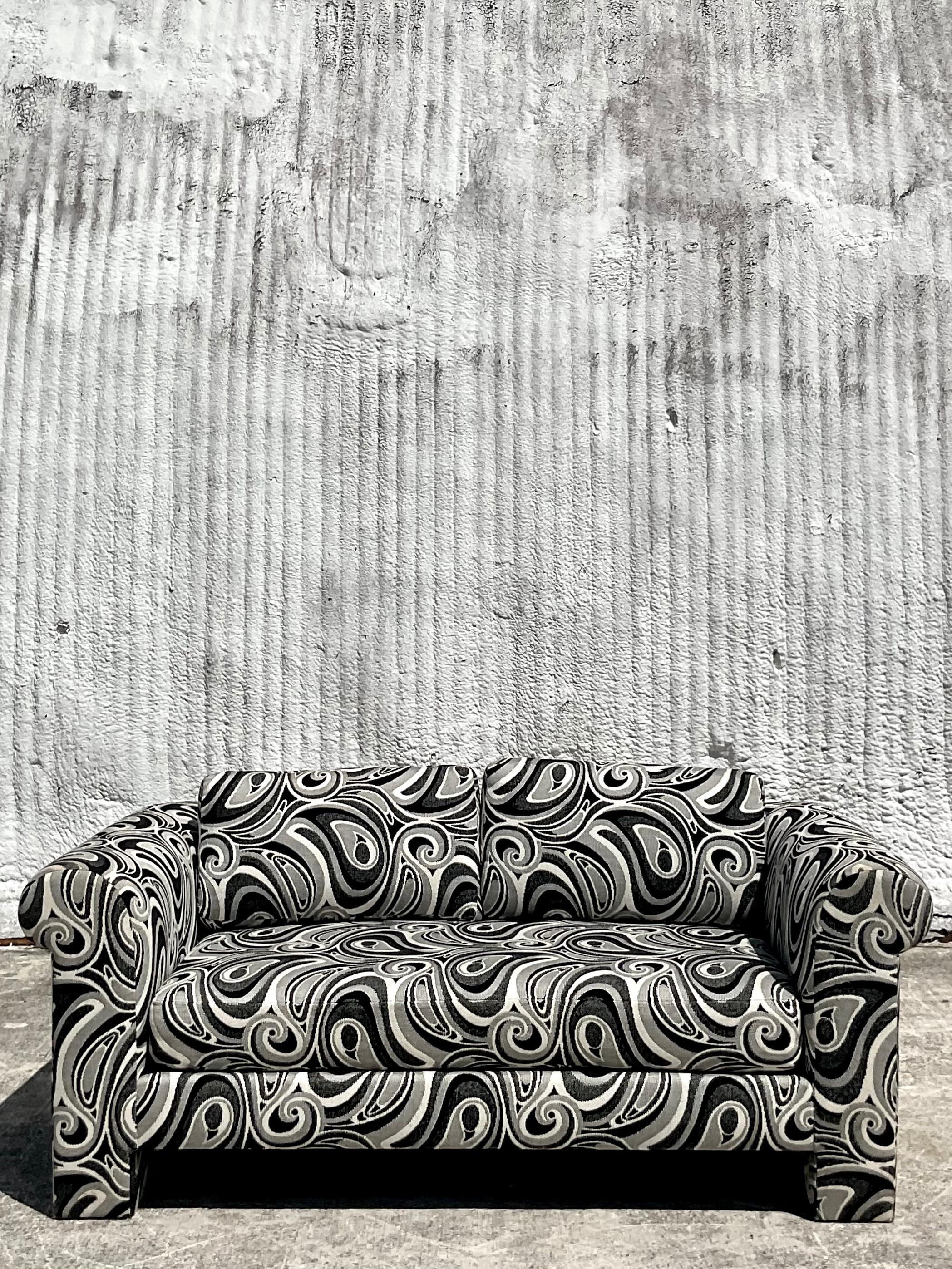 Vintage Dreyfuss Wool Jacquard Swirl Loveseats, a Pair 2