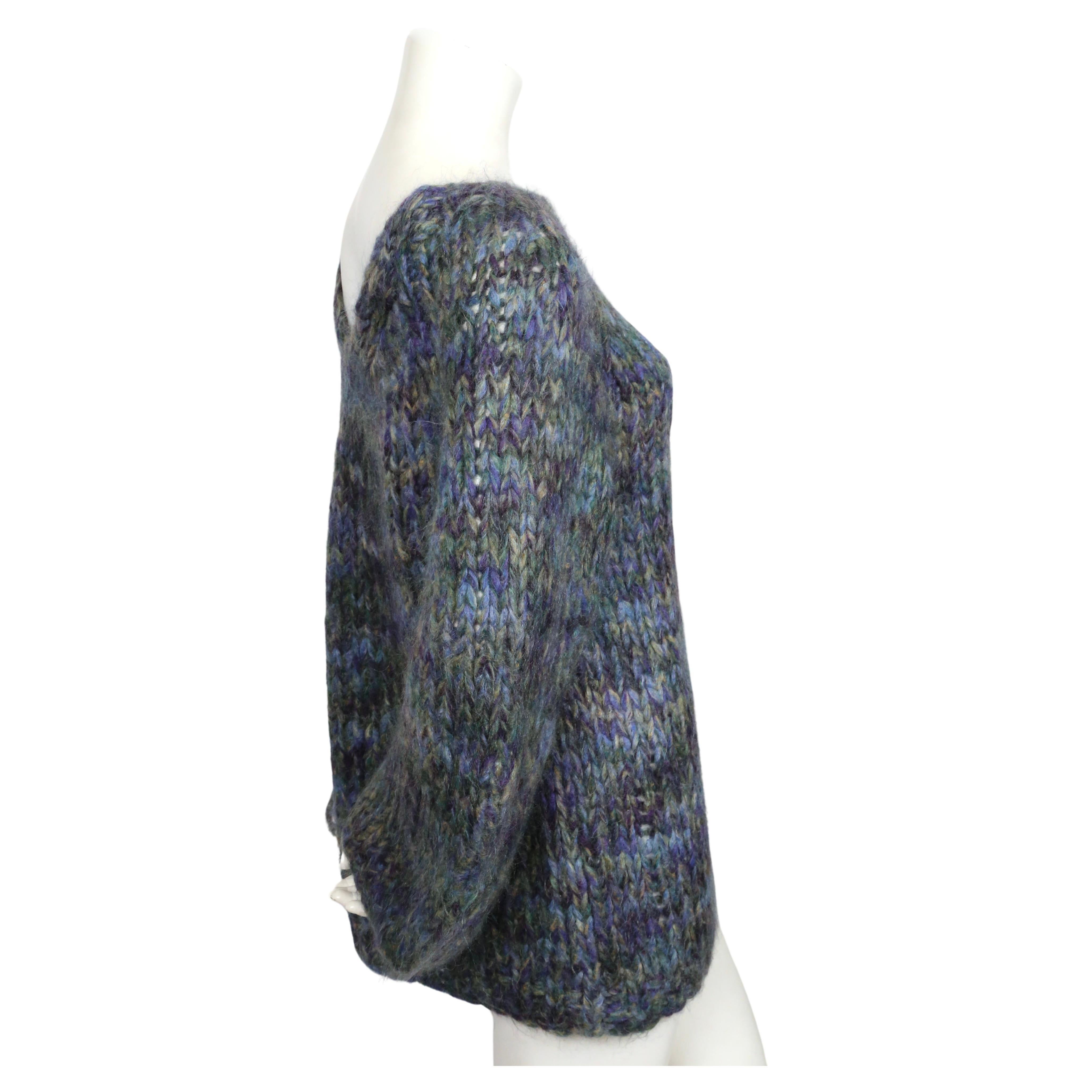 vintage DRIES VAN NOTEN blue and green mohair sweater with V back In Excellent Condition In San Fransisco, CA