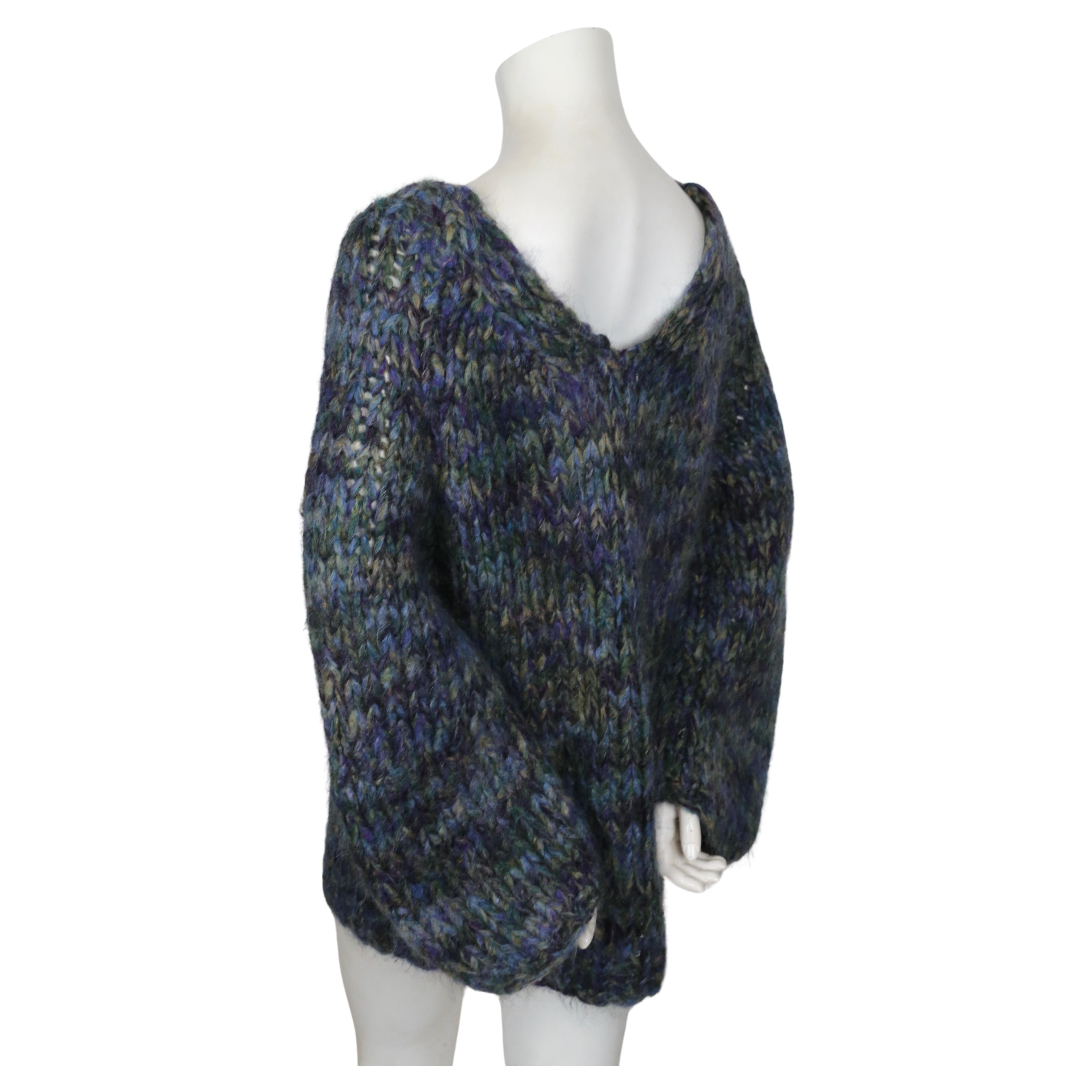 Women's or Men's vintage DRIES VAN NOTEN blue and green mohair sweater with V back