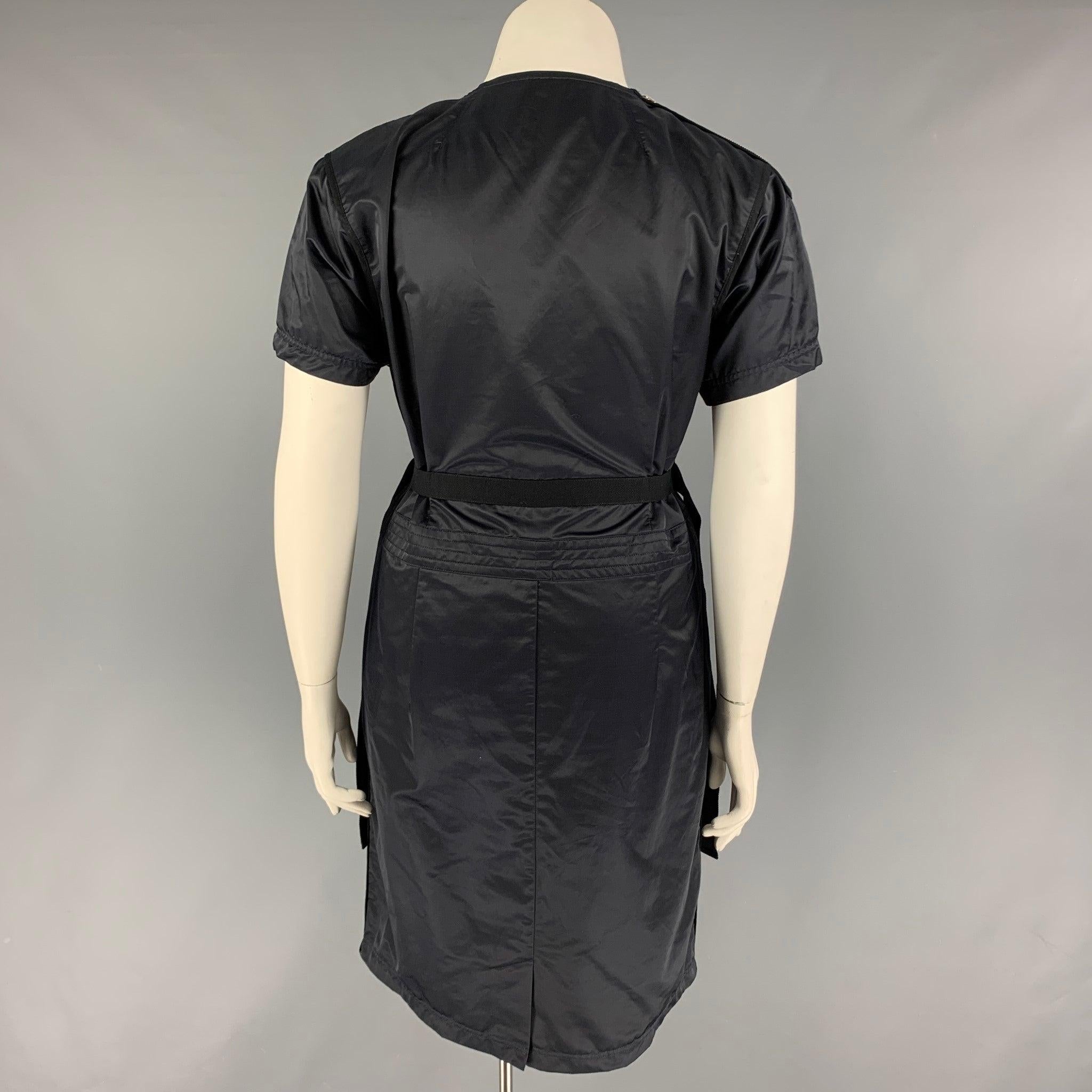 Vintage DRIES VAN NOTEN Size 10 Navy Blue Cotton Blend Knee Length Dress In Good Condition For Sale In San Francisco, CA