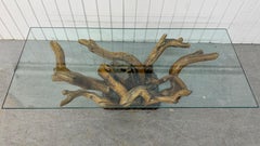 Vintage Drift Wood Glass Top Coffee Table