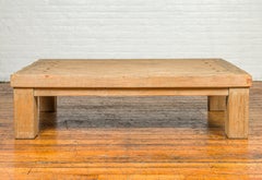 Vintage Driftwood Distressed Coffee Table from Mexico with Round Metal Studs