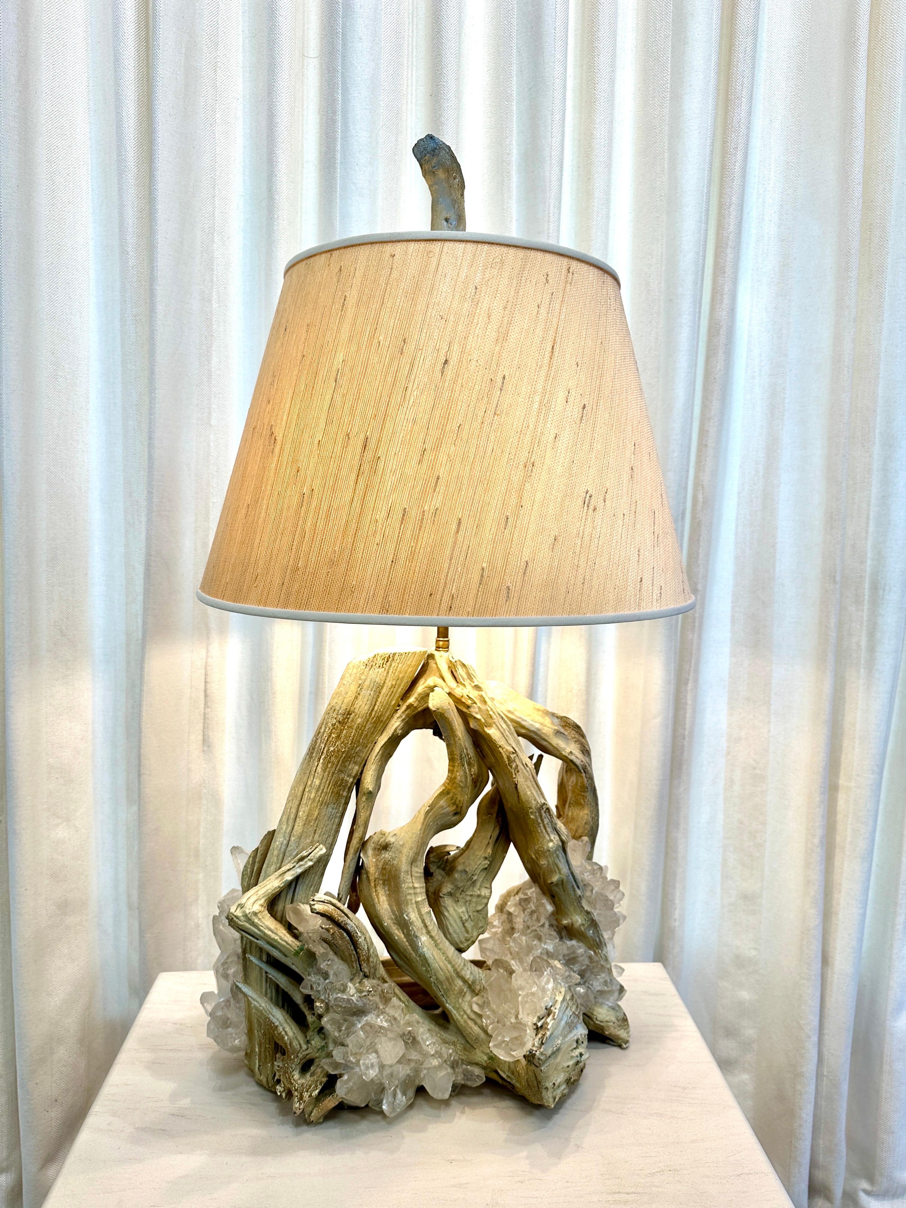 Vintage Driftwood Lamp w/ Encrusted Quartz Crystal Shards For Sale 5