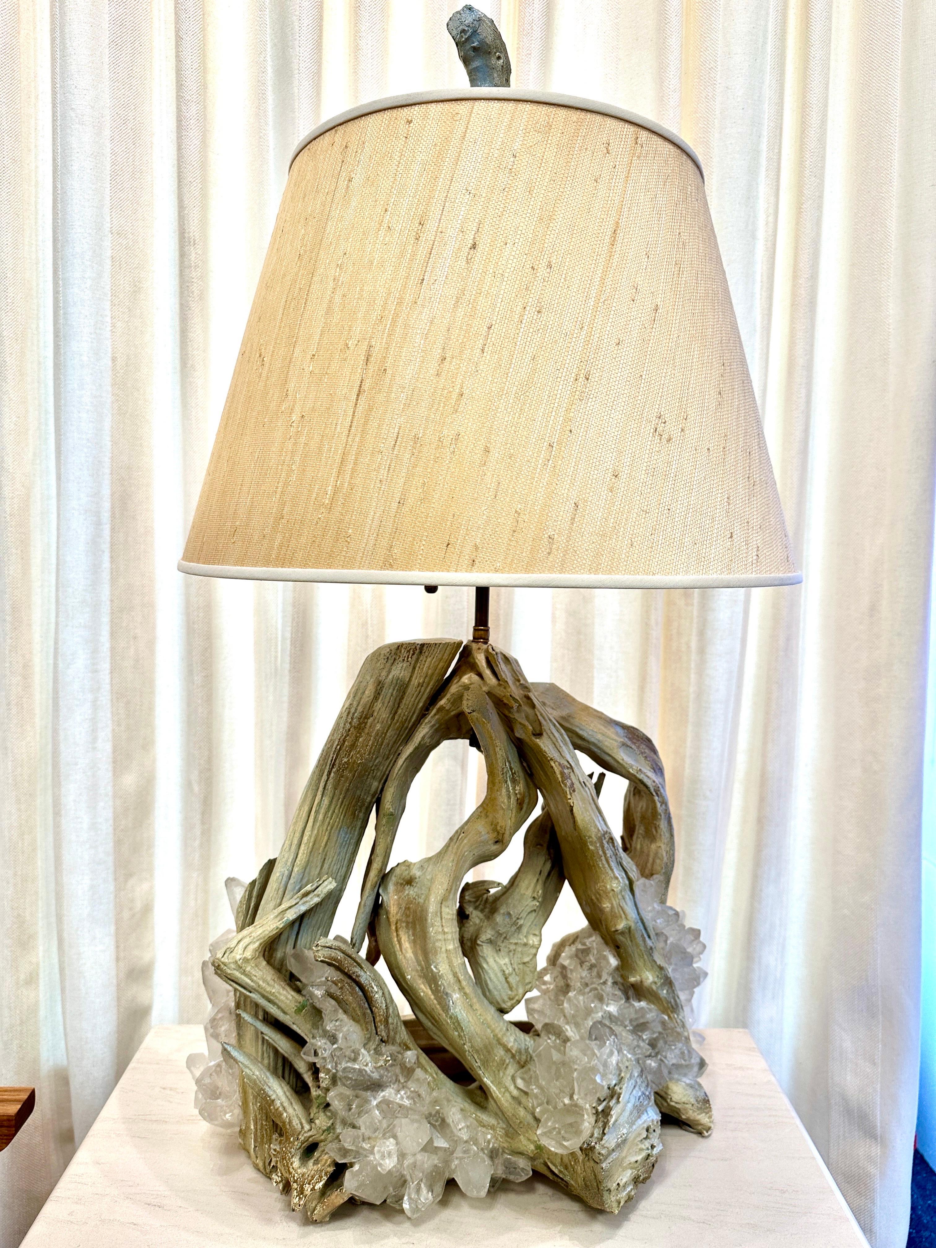 Vintage Driftwood Lamp w/ Encrusted Quartz Crystal Shards For Sale 7
