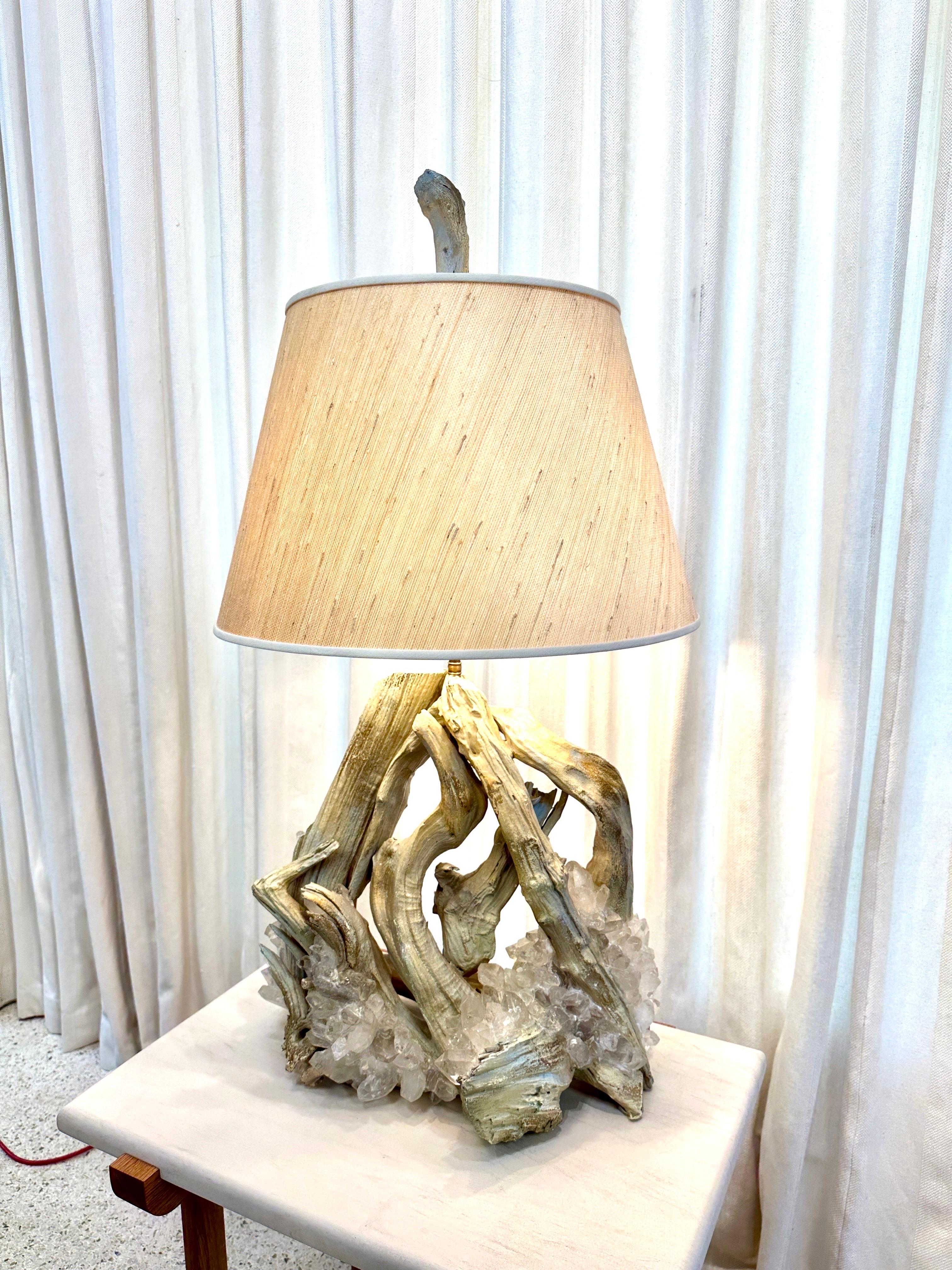 Vintage Driftwood Lamp w/ Encrusted Quartz Crystal Shards For Sale 10