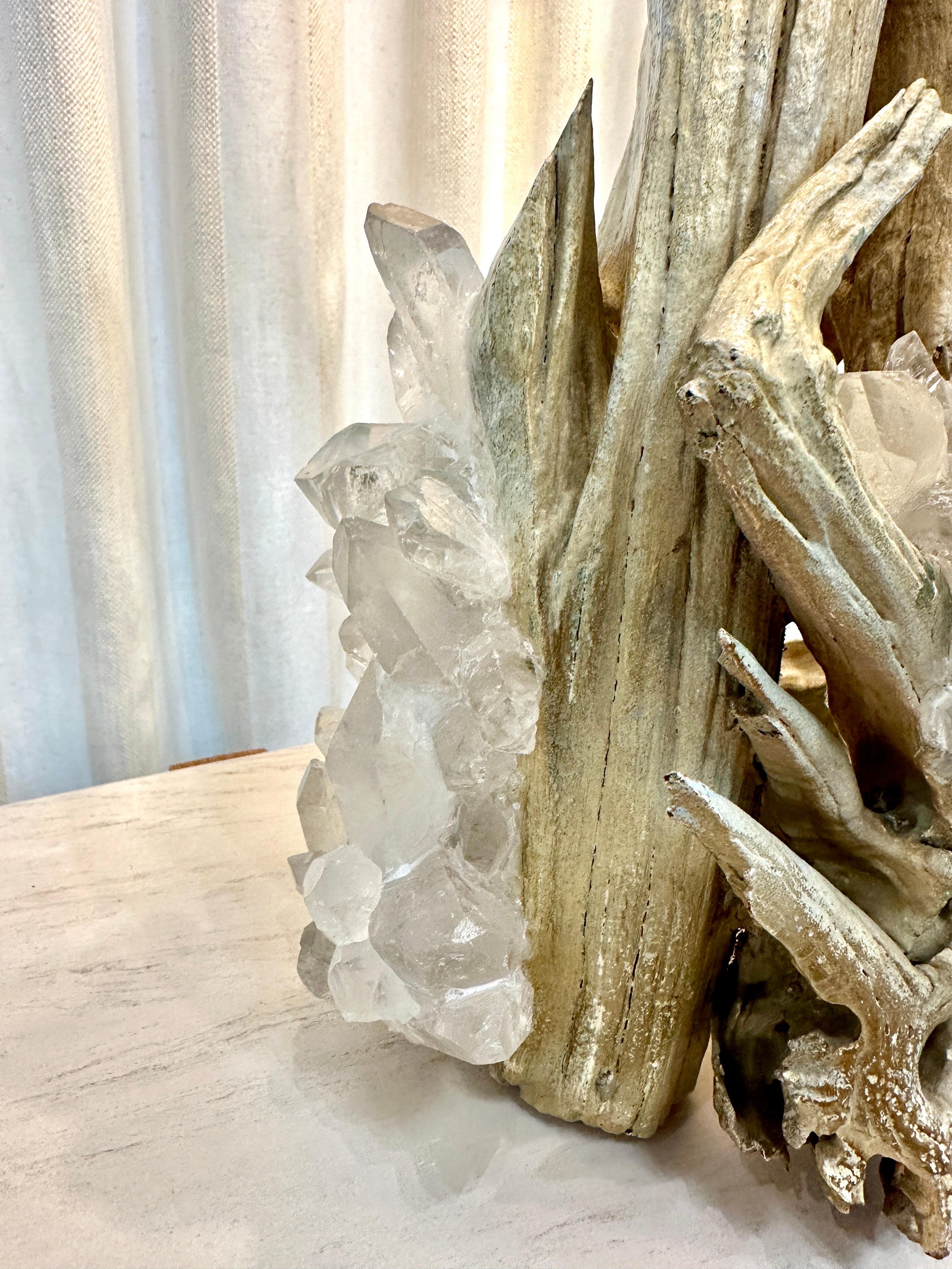 Mid-20th Century Vintage Driftwood Lamp w/ Encrusted Quartz Crystal Shards For Sale