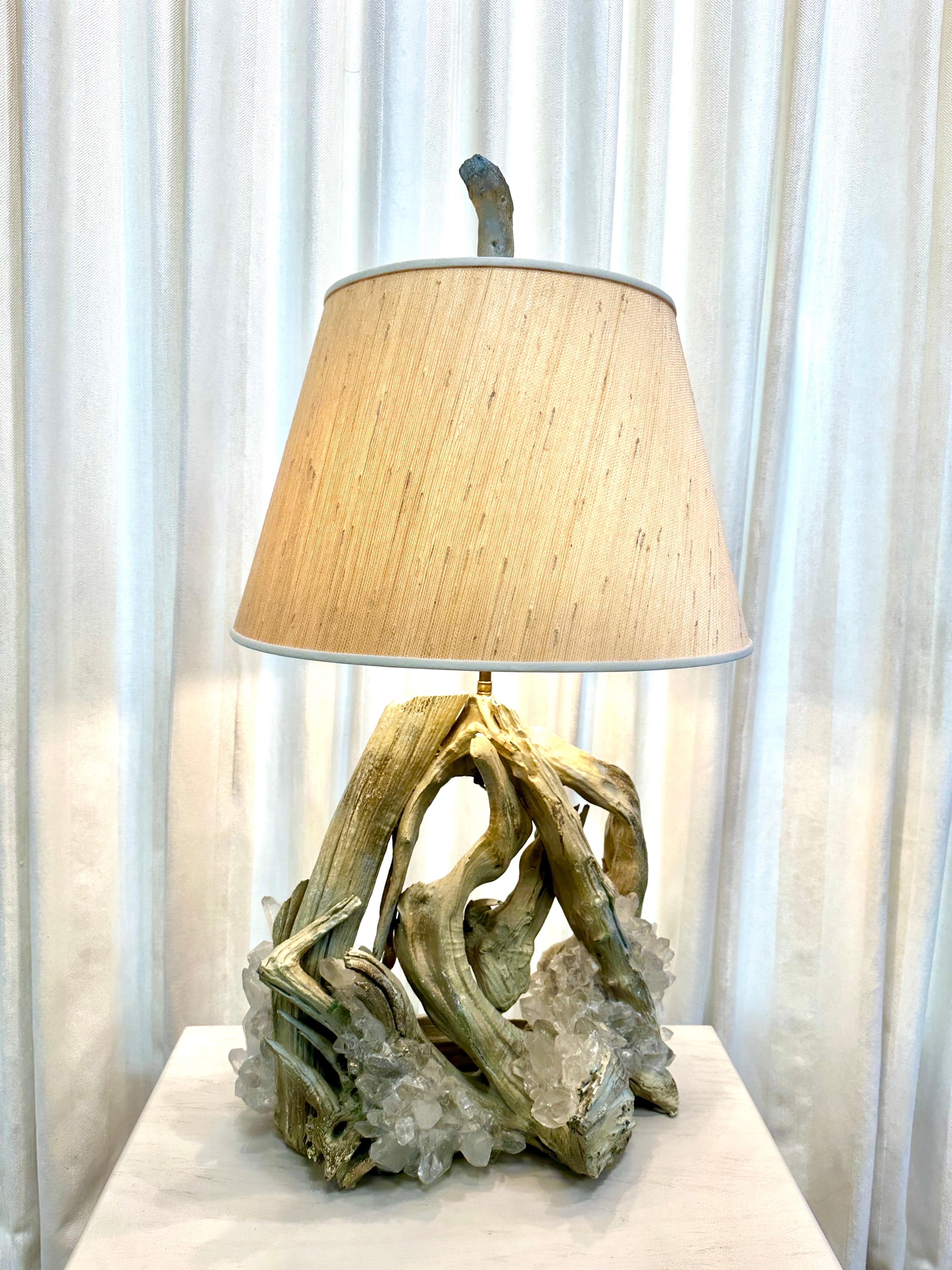 Vintage Driftwood Lamp w/ Encrusted Quartz Crystal Shards For Sale 1