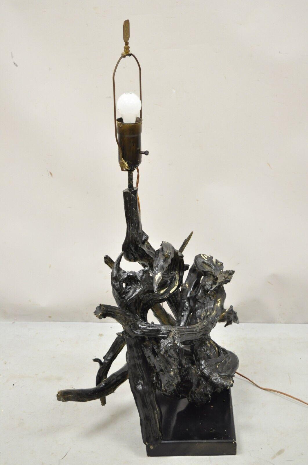 20ième siècle Grande lampe de bureau vintage en bois noir Driftwood, moderne du milieu du siècle dernier en vente